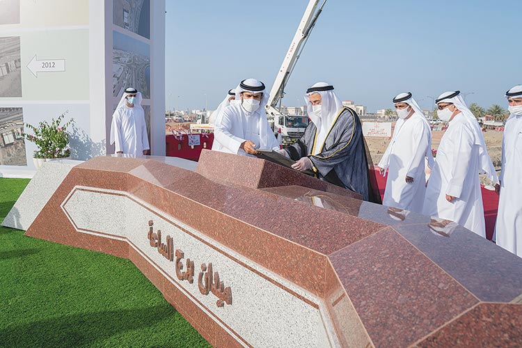 Foundation stone for Kalba Clock Tower Square, laid by Sultan