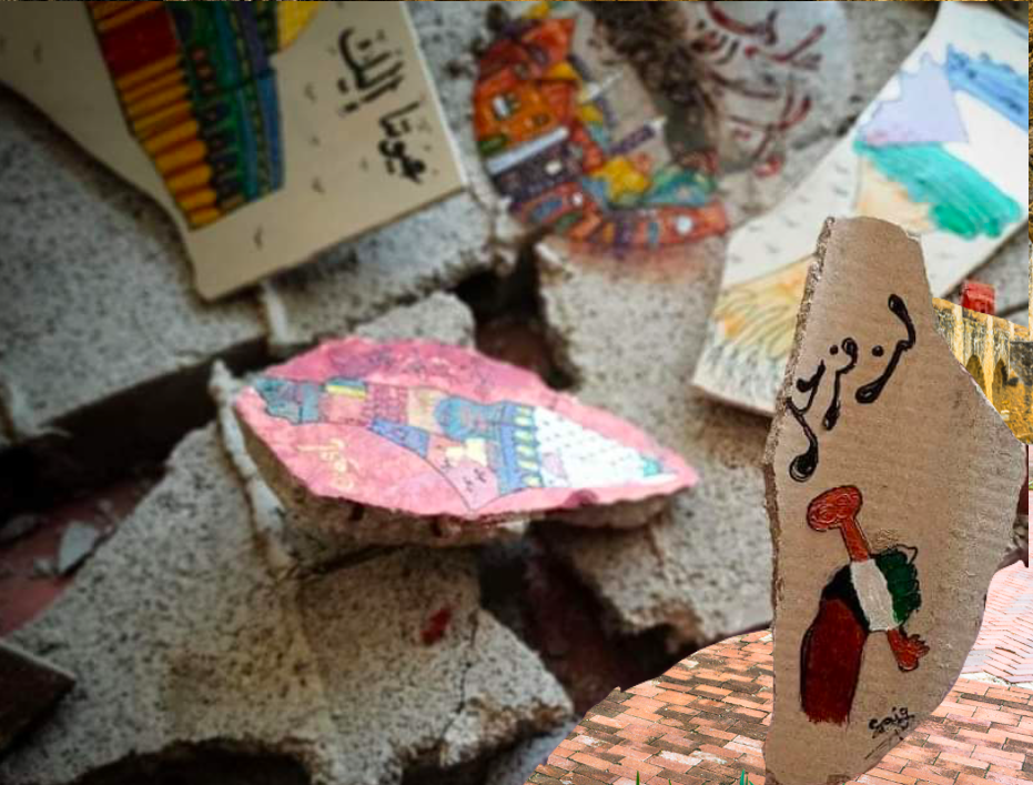 Saja Moussa, a Palestinian artist, creates her melancholy artwork using broken tiles from her house